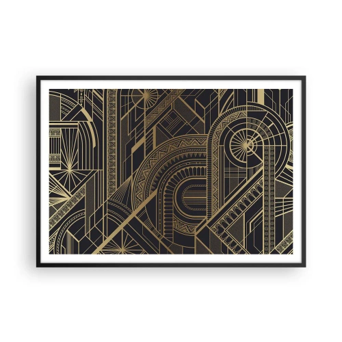 Poster in einem schwarzem Rahmen - Goldene geometrische Muster auf schwarzem Hintergrund im Art-Deco-Stil - 100x70cm - Konzepte, Ideen, Pläne - Moderne Wanddekoration für Wohnzimmer und Schlafzimmer ARTTOR