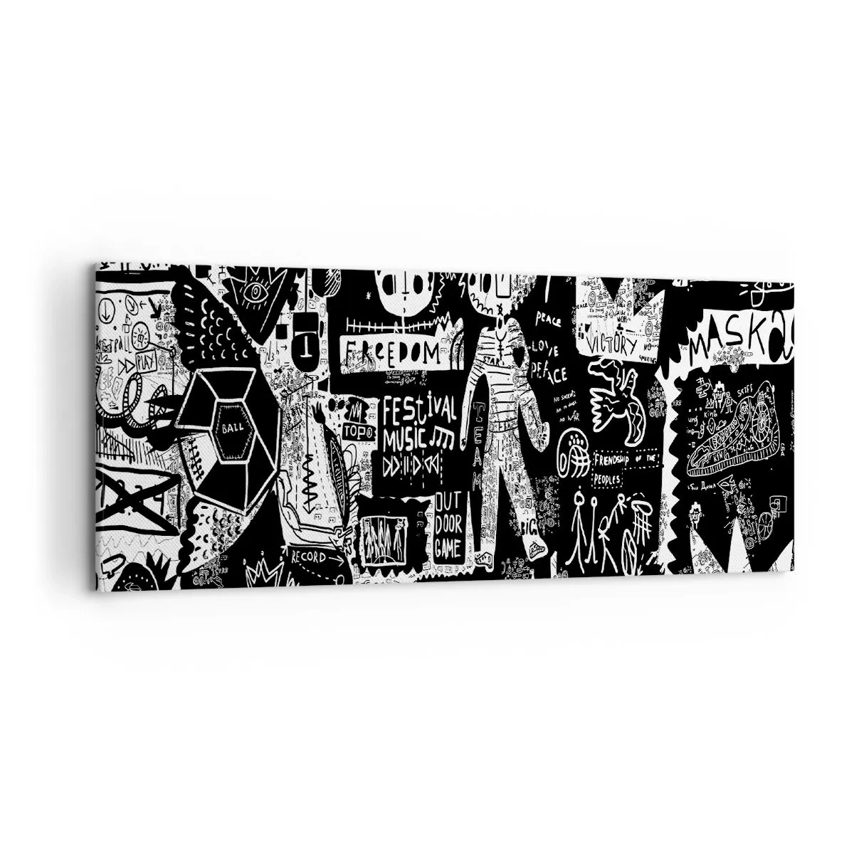 Bild auf Leinwand - Leinwandbild - Von der Straßenkunst inspirierte Schwarz-Weiß-Collage - 120x50cm - Spirituelle Jugend des Gesetzes und der Freude - Moderne Wanddekoration für Wohnzimmer und Schlafzimmer ARTTOR
