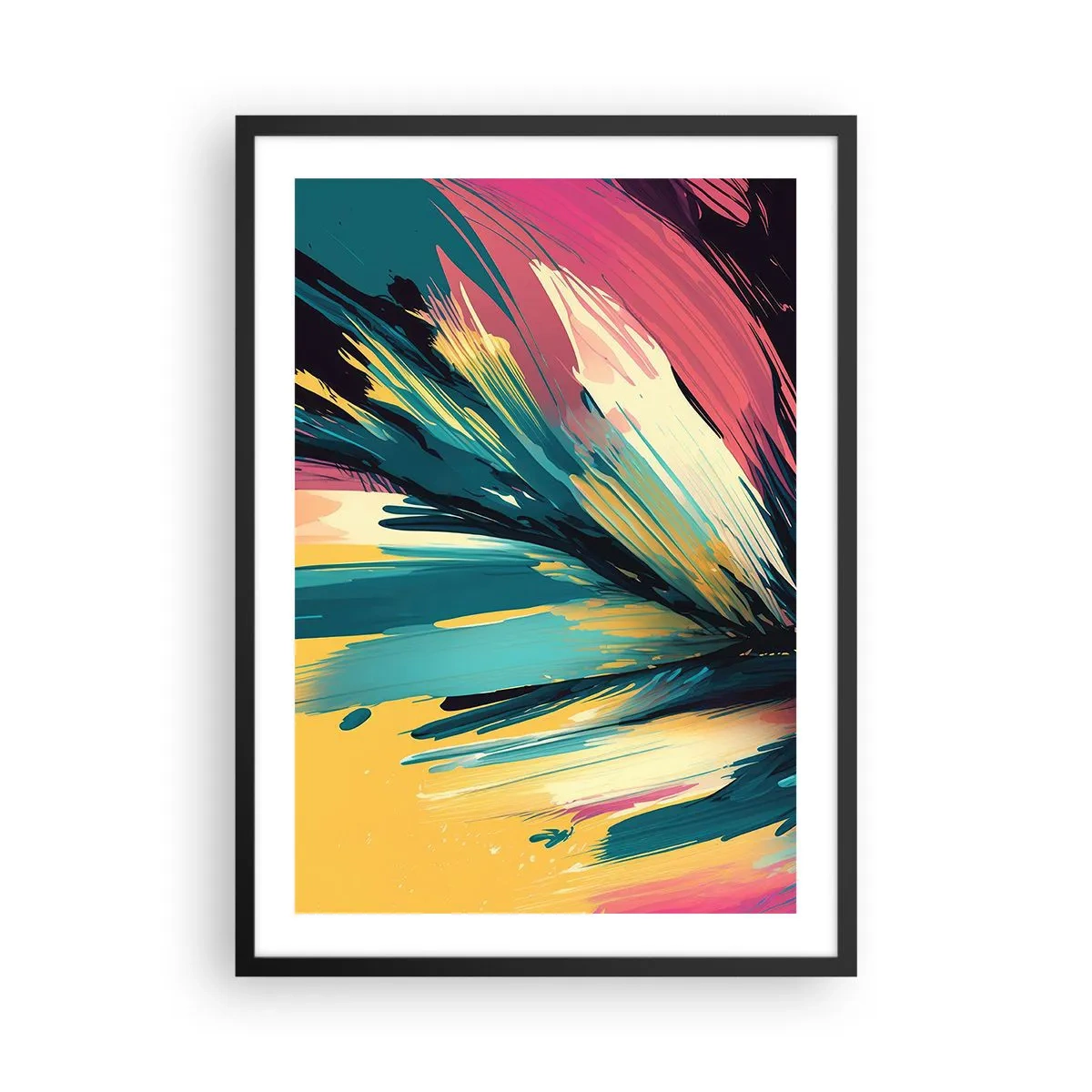 Poster in einem schwarzem Rahmen - Eine abstrakte Farbexplosion in einem dynamischen Arrangement - 50x70cm - Komposition – eine Explosion der Freude - Moderne Wanddekoration für Wohnzimmer und Schlafzimmer ARTTOR