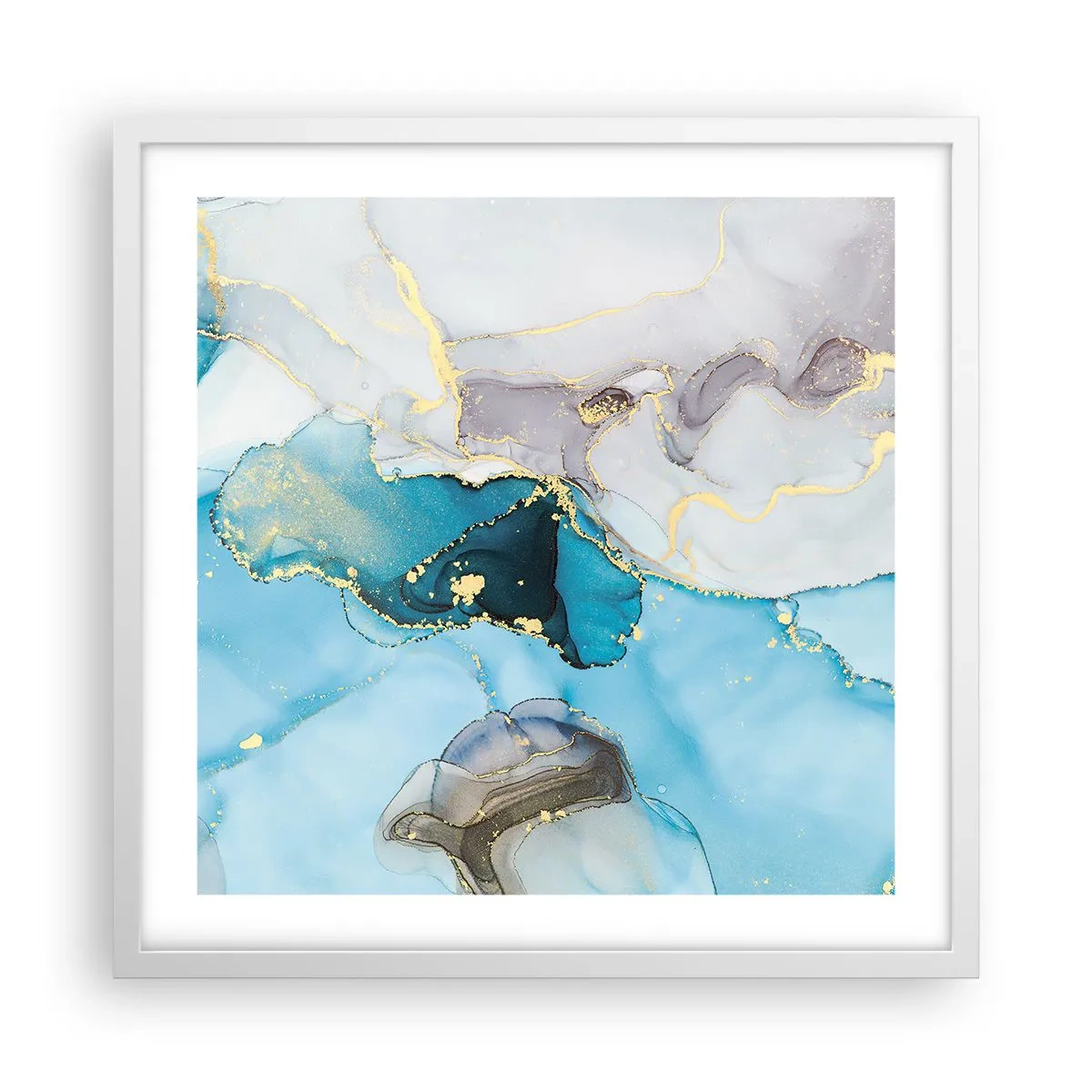 Poster in einem weißen Rahmen - Eine Studie über das Zusammentreffen von Grau und Türkis - 50x50 cm