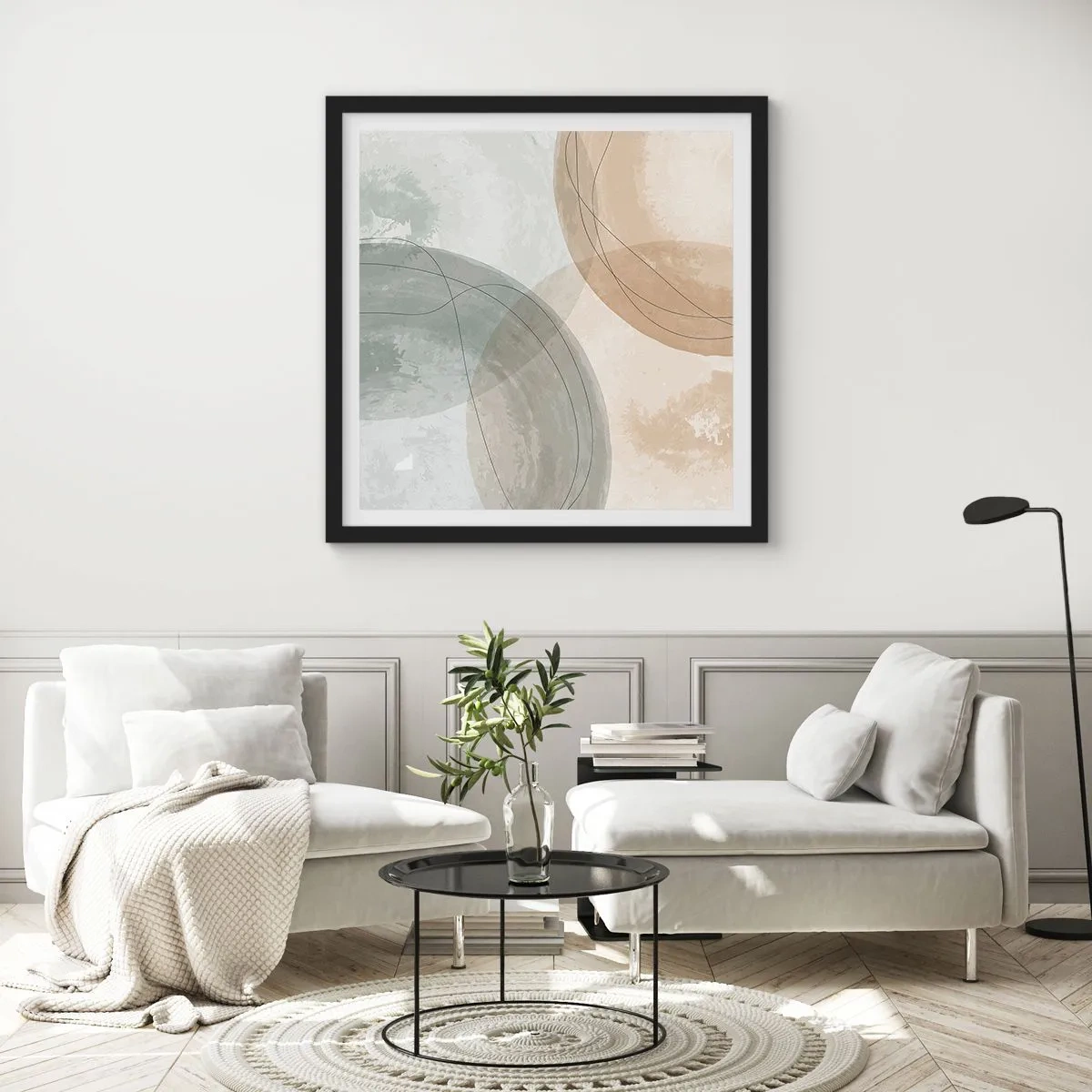 Poster in einem schwarzem Rahmen - Welten durchdringen - 60x60 cm