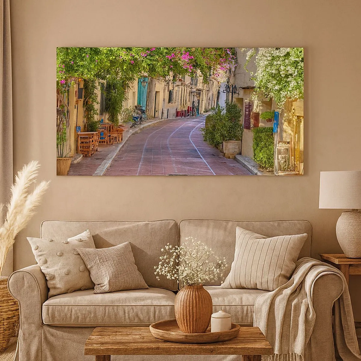 Bild auf Leinwand - Leinwandbild - Blühende Gasse - 100x40 cm