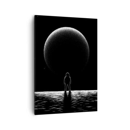 Bild auf Leinwand - Leinwandbild - Ein Astronaut vor dem Hintergrund eines großen Planeten im Weltraum - 50x70cm - Angesicht zu Angesicht - Moderne Wanddekoration für Wohnzimmer und Schlafzimmer ARTTOR