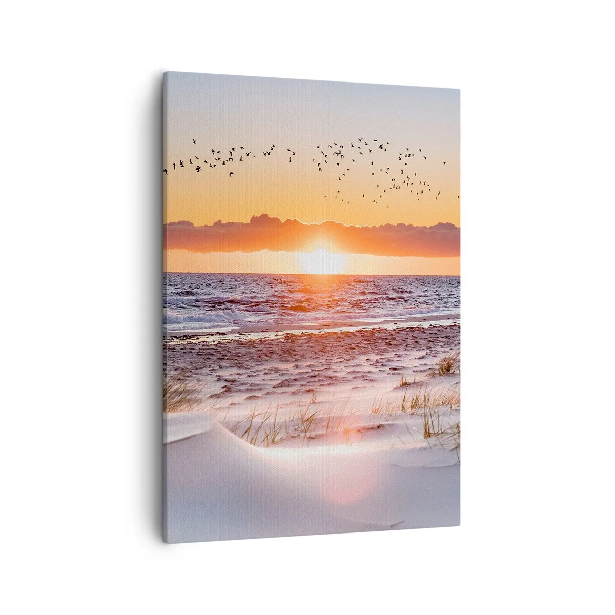 Bild auf Leinwand - Leinwandbild - Sonnenuntergang über dem Meer mit Blick auf die Dünen - 50x70cm - Horizontale Landschaft - Moderne Wanddekoration für Wohnzimmer und Schlafzimmer ARTTOR