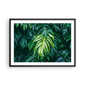 Poster in einem schwarzem Rahmen - Grüne Blätter in einem dichten tropischen Arrangement - 70x50cm - Tauchen Sie ein in die Frische - Moderne Wanddekoration für Wohnzimmer und Schlafzimmer ARTTOR