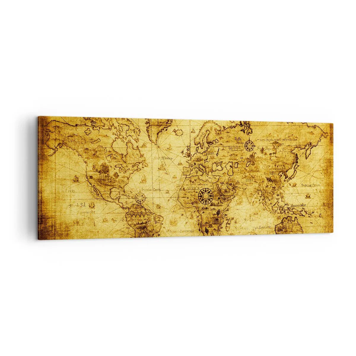 Bild auf Leinwand - Leinwandbild - Antike Vintage-Weltkarte - 140x50cm - Diese Welt ist seltsam - Moderne Wanddekoration für Wohnzimmer und Schlafzimmer ARTTOR