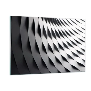 Glasbild - Bild auf glas - Eine abstrakte schwarz-weiße Struktur, die an wellenförmige Formen erinnert. - 120x80cm - Auf der Oberfläche der Wellen - Moderne Wanddekoration für Wohnzimmer und Schlafzimmer ARTTOR