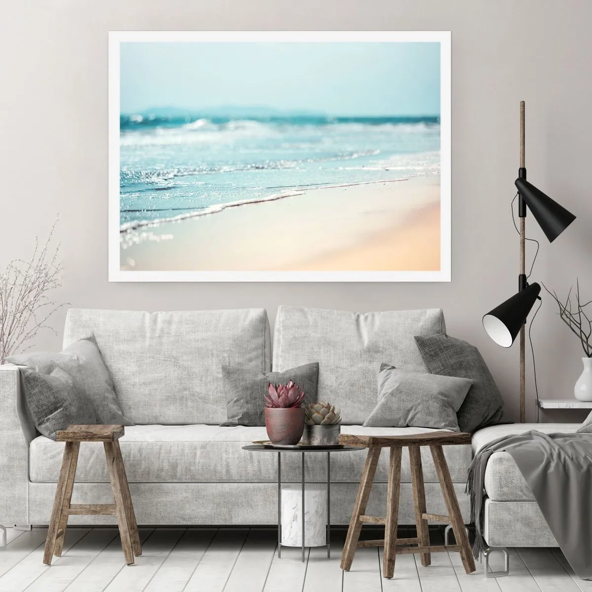 Poster - Sanfte Meereswellen an einem Sandstrand - 100x70cm - Hitze und Lärm - Moderne Wanddekoration für Wohnzimmer und Schlafzimmer ARTTOR