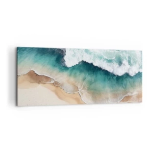 Bild auf Leinwand - Leinwandbild - Blick auf den Strand und die Meereswellen in Türkistönen - 120x50cm - Das ewige Treffen - Moderne Wanddekoration für Wohnzimmer und Schlafzimmer ARTTOR