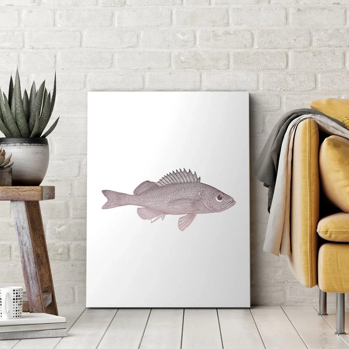Bild auf Leinwand - Leinwandbild - Detaillierte Darstellung eines Fisches auf weißem Hintergrund - 50x70cm - Großäugiger Fisch - Moderne Wanddekoration für Wohnzimmer und Schlafzimmer ARTTOR
