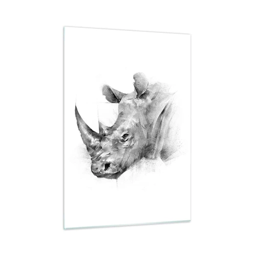 Glasbild - Bild auf glas - Schwarz-Weiß-Porträt eines Nashorns in künstlerischer Ansprache - 50x70cm - Afrikanisches Porträt - Moderne Wanddekoration für Wohnzimmer und Schlafzimmer ARTTOR