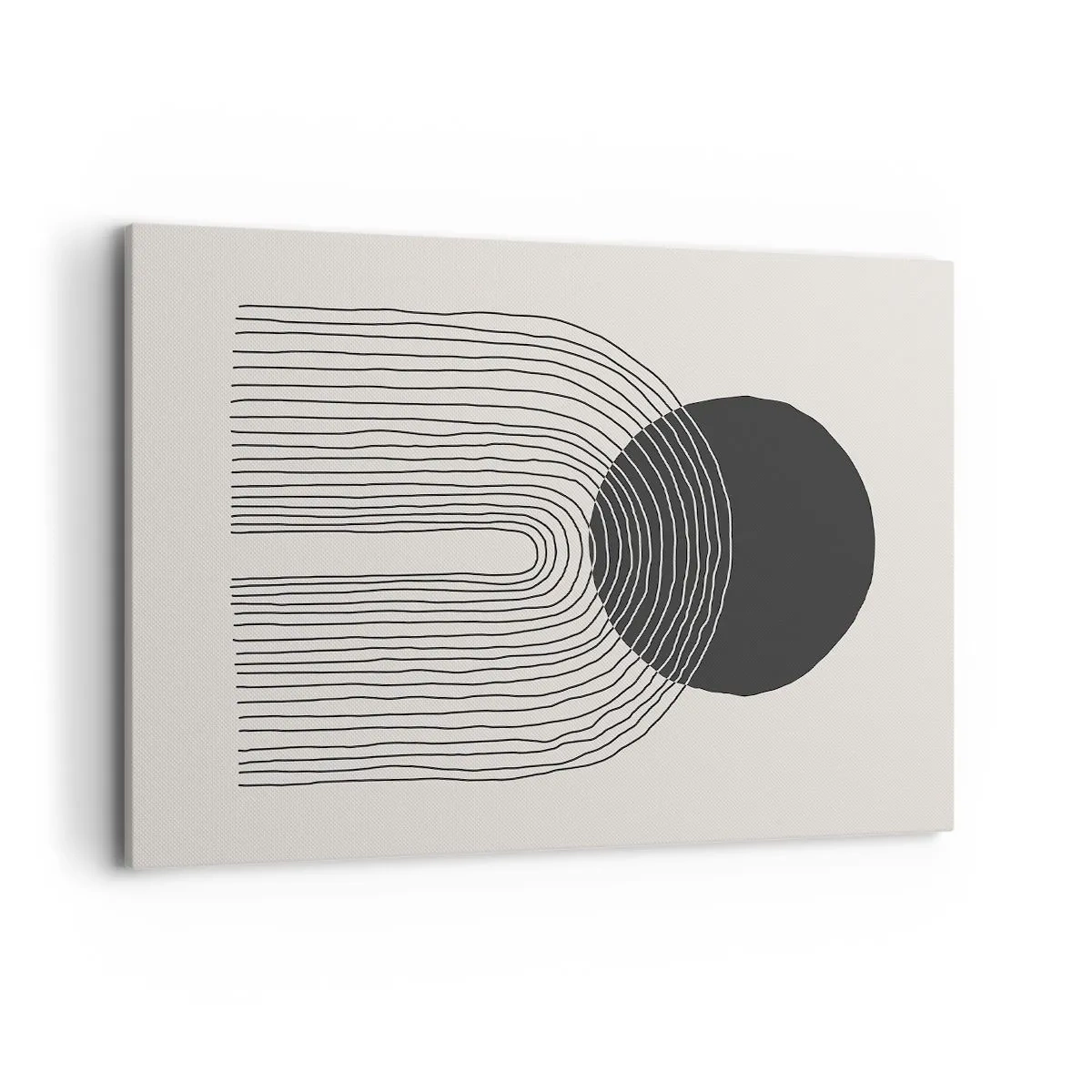 Bild auf Leinwand - Leinwandbild - Abstraktes Muster mit Linien und einem schwarzen Kreis auf hellem Hintergrund - 100x70cm - Zittern und Vertrauen - Moderne Wanddekoration für Wohnzimmer und Schlafzimmer ARTTOR