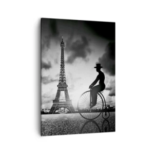 Bild auf Leinwand - Leinwandbild - Schwarz-Weiß-Bild eines Retro-Fahrrads mit dem Eiffelturm im Hintergrund - 50x70cm - Sehnsucht nach Belle Epoque - Moderne Wanddekoration für Wohnzimmer und Schlafzimmer ARTTOR