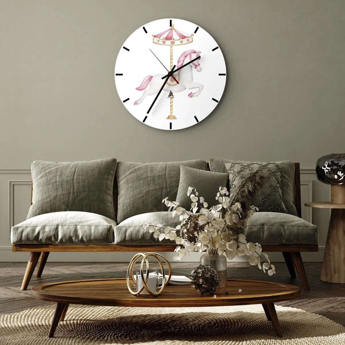 Wanduhr - Glasuhr - Er legte los - 40x40 cm