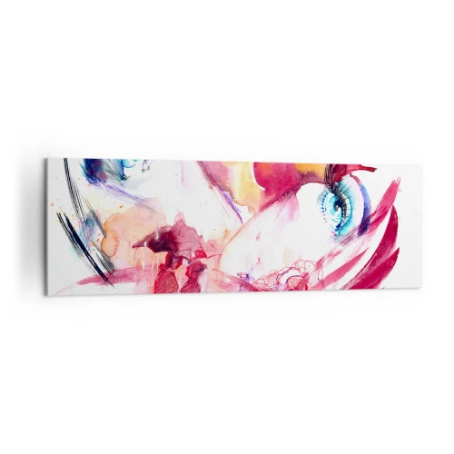 Bild auf Leinwand - Leinwandbild - Ein abstraktes Gesicht mit ausdrucksstarken Augen und roten Akzenten. - 160x50cm - Die Welt gedeiht in der Nähe - Moderne Wanddekoration für Wohnzimmer und Schlafzimmer ARTTOR