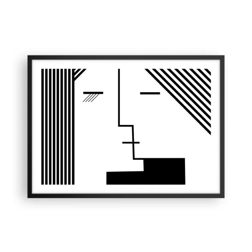 Poster in einem schwarzem Rahmen - Geometrische Abstraktion eines Kusses in Schwarz und Weiß - 70x50cm - Einfach ein Kuss - Moderne Wanddekoration für Wohnzimmer und Schlafzimmer ARTTOR