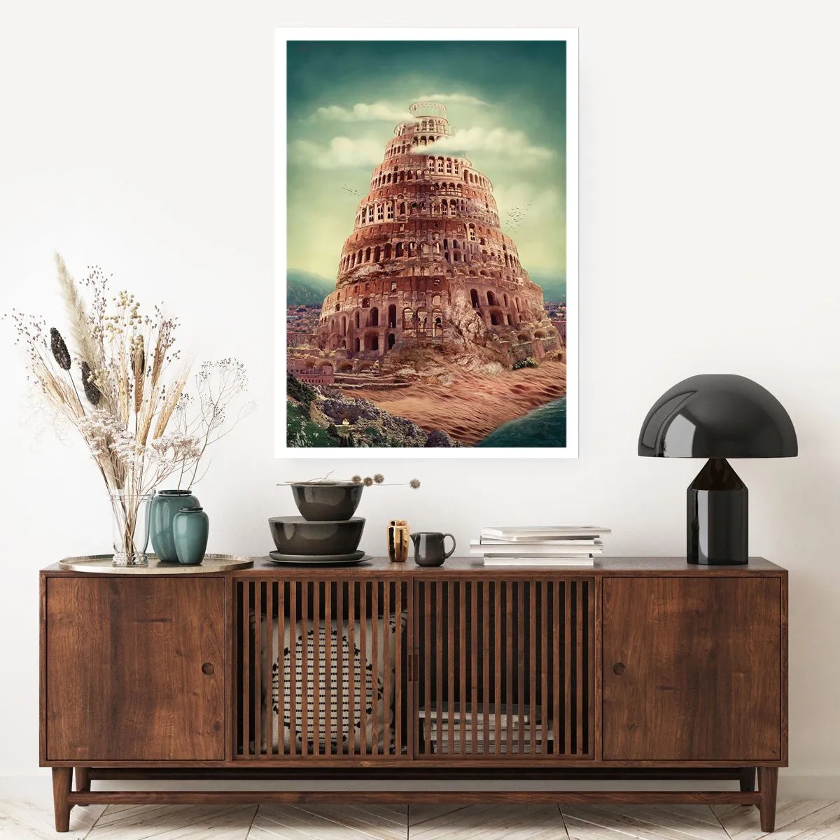 Poster - Der mythische Turm von Babel in einer malerischen Landschaft - 50x70cm - Turm von Babylon - Moderne Wanddekoration für Wohnzimmer und Schlafzimmer ARTTOR