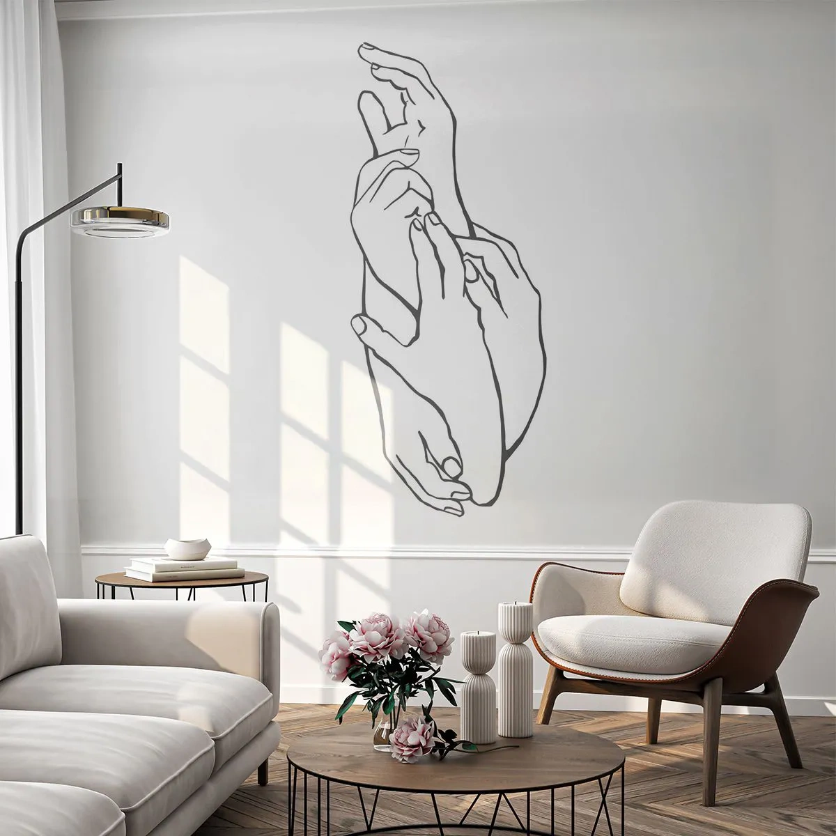 Selbstklebende Fototapete Deluxe Sticker - Gute Geste - Hände, Linie, Minimalismus - 100x70 cm