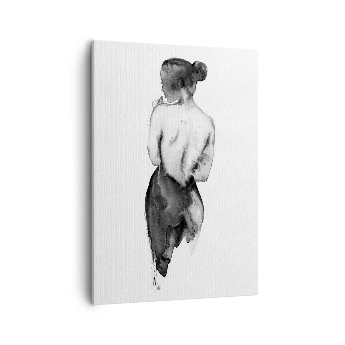 Bild auf Leinwand - Leinwandbild - Die Figur einer Frau, eingefangen in subtilem Aquarell - 50x70cm - Bei ihr verschwindet die Welt - Moderne Wanddekoration für Wohnzimmer und Schlafzimmer ARTTOR