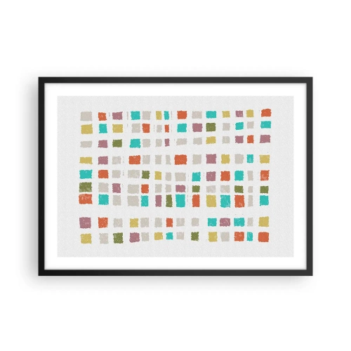 Poster in einem schwarzem Rahmen - Bunte Quadrate in minimalistischer Anordnung auf weißem Hintergrund - 70x50cm - Unbekanntes Spiel - Moderne Wanddekoration für Wohnzimmer und Schlafzimmer ARTTOR