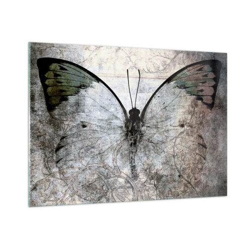 Glasbild - Bild auf glas - Abstrakter Schmetterling auf dem Hintergrund eines alten Ornaments - 100x70cm - Im Jugendstil - Moderne Wanddekoration für Wohnzimmer und Schlafzimmer ARTTOR