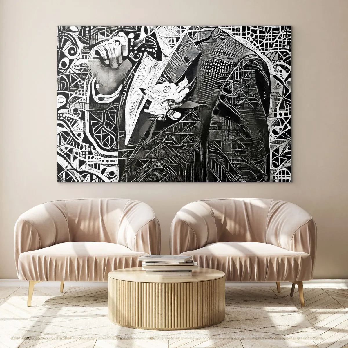 Glasbild - Bild auf glas - Schwarz-Weiß-Abstraktion mit geometrischen Mustern - 120x80cm - Nur ein scheinbar grauer Mann - Moderne Wanddekoration für Wohnzimmer und Schlafzimmer ARTTOR