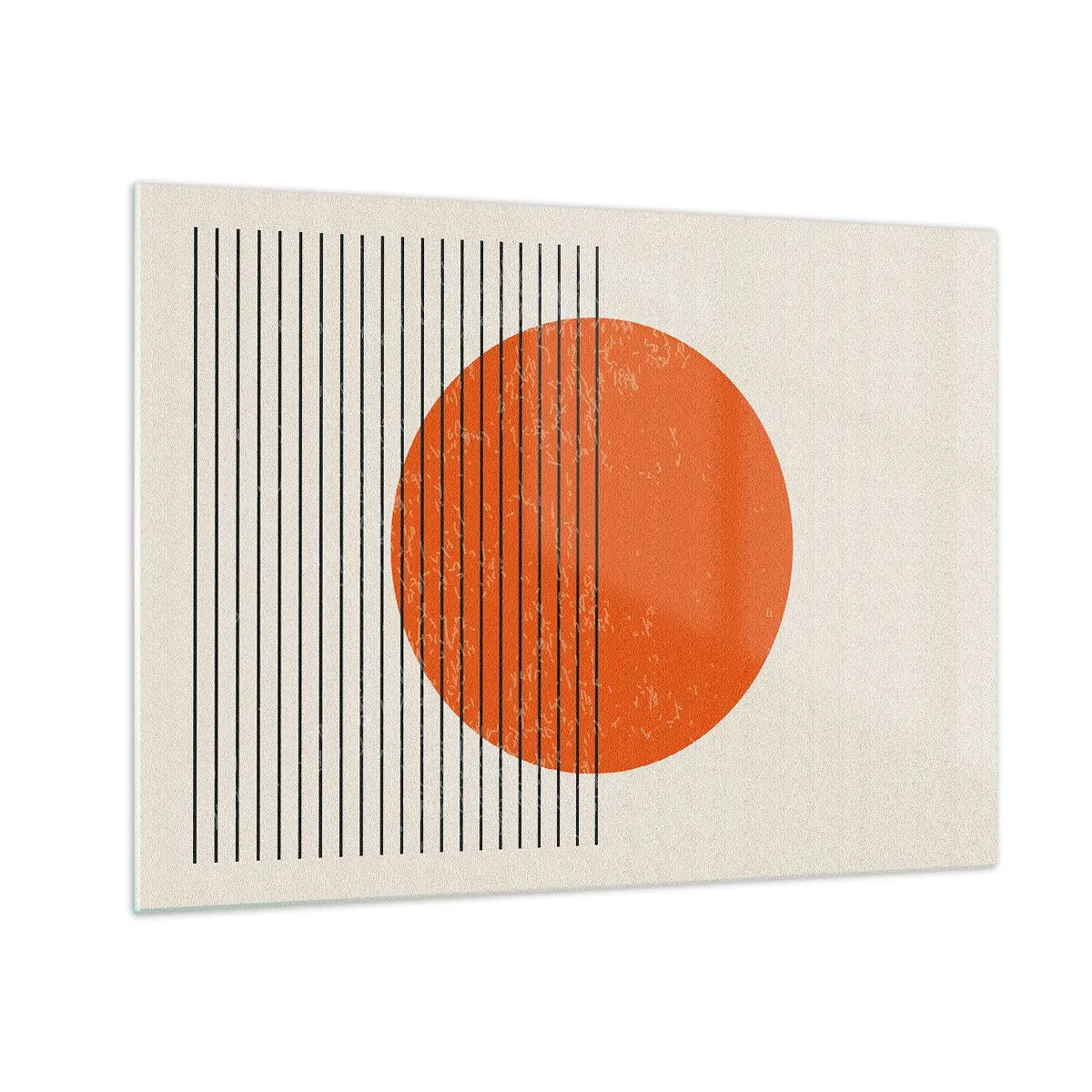Glasbild - Bild auf glas - Geometrische Komposition mit orangefarbenem Kreis und Linien - 70x50cm - Immer die Sonne - Moderne Wanddekoration für Wohnzimmer und Schlafzimmer ARTTOR