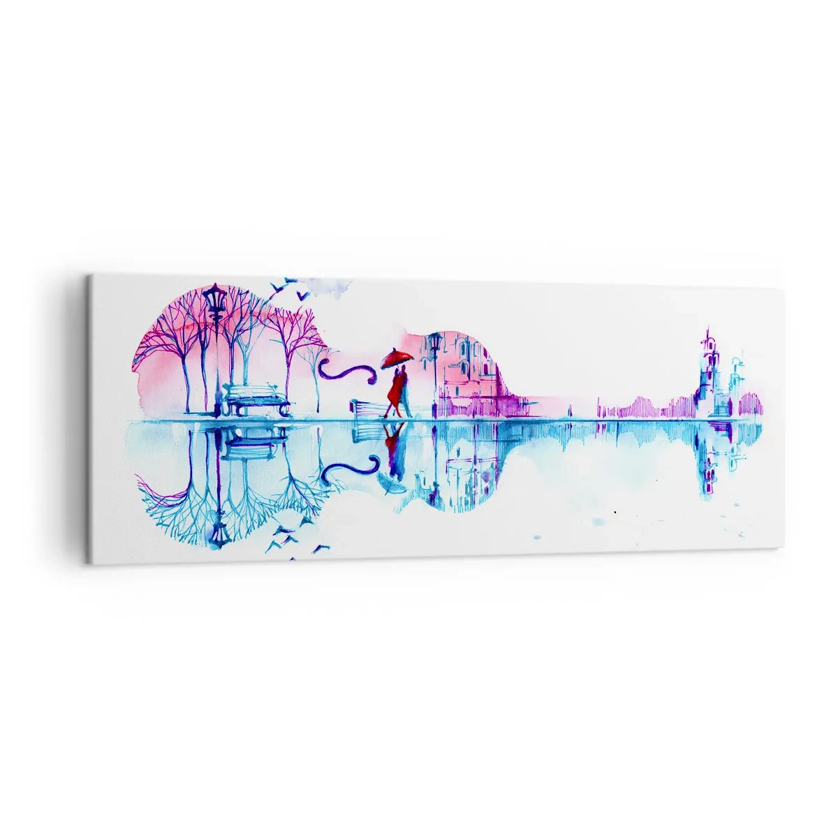 Bild auf Leinwand - Leinwandbild - Stadtsilhouette in Form einer Violine in Aquarellfarben - 140x50cm - Ich bringe dir ein paar Regenbögen - Moderne Wanddekoration für Wohnzimmer und Schlafzimmer ARTTOR