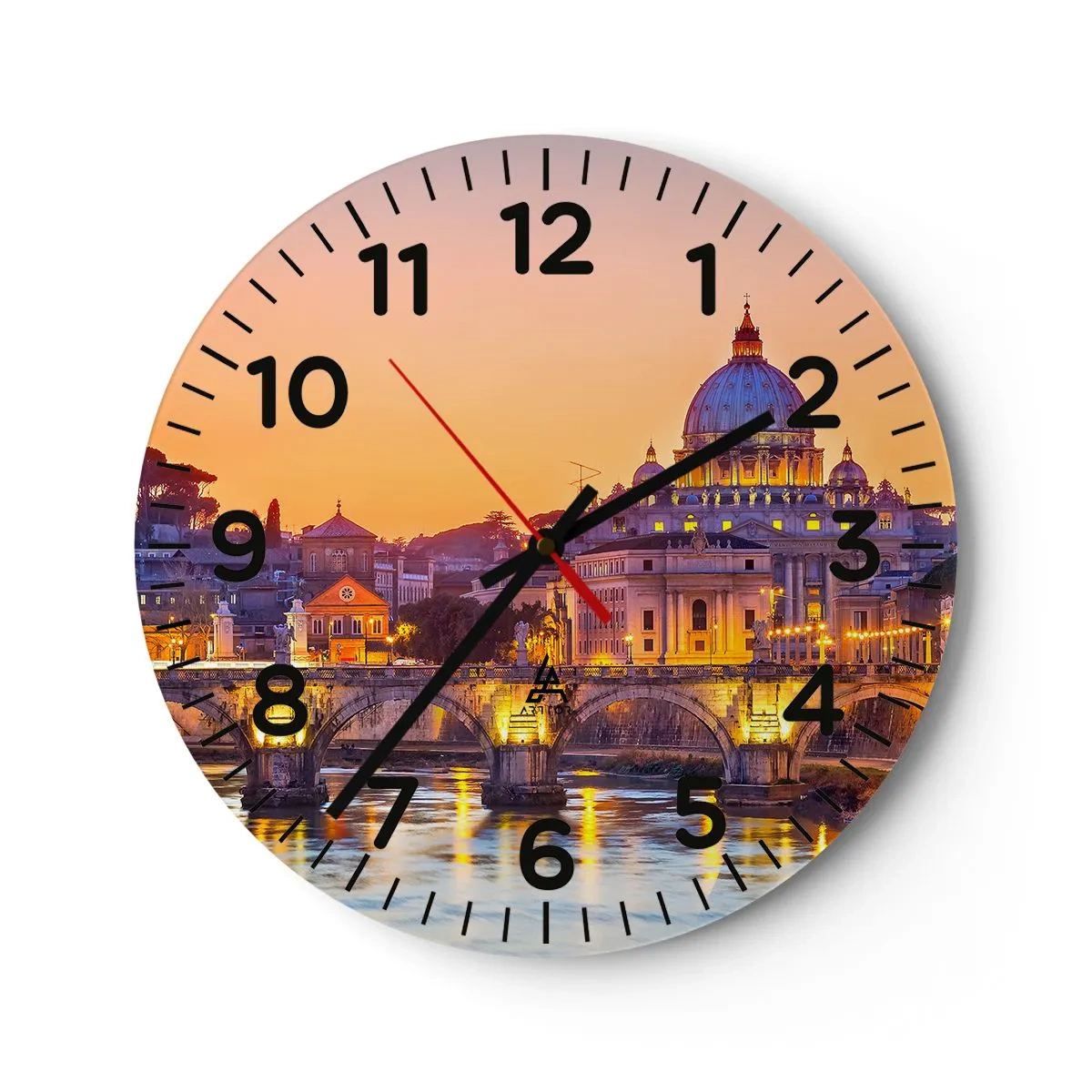 Wanduhr - Glasuhr - Sonnenuntergang über der ewigen Stadt - 40x40 cm