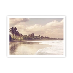 Poster - Ein Strand mit Palmen und sanften Wellen am Morgen - 100x70cm - Die Liebkosung der Wellen - Moderne Wanddekoration für Wohnzimmer und Schlafzimmer ARTTOR