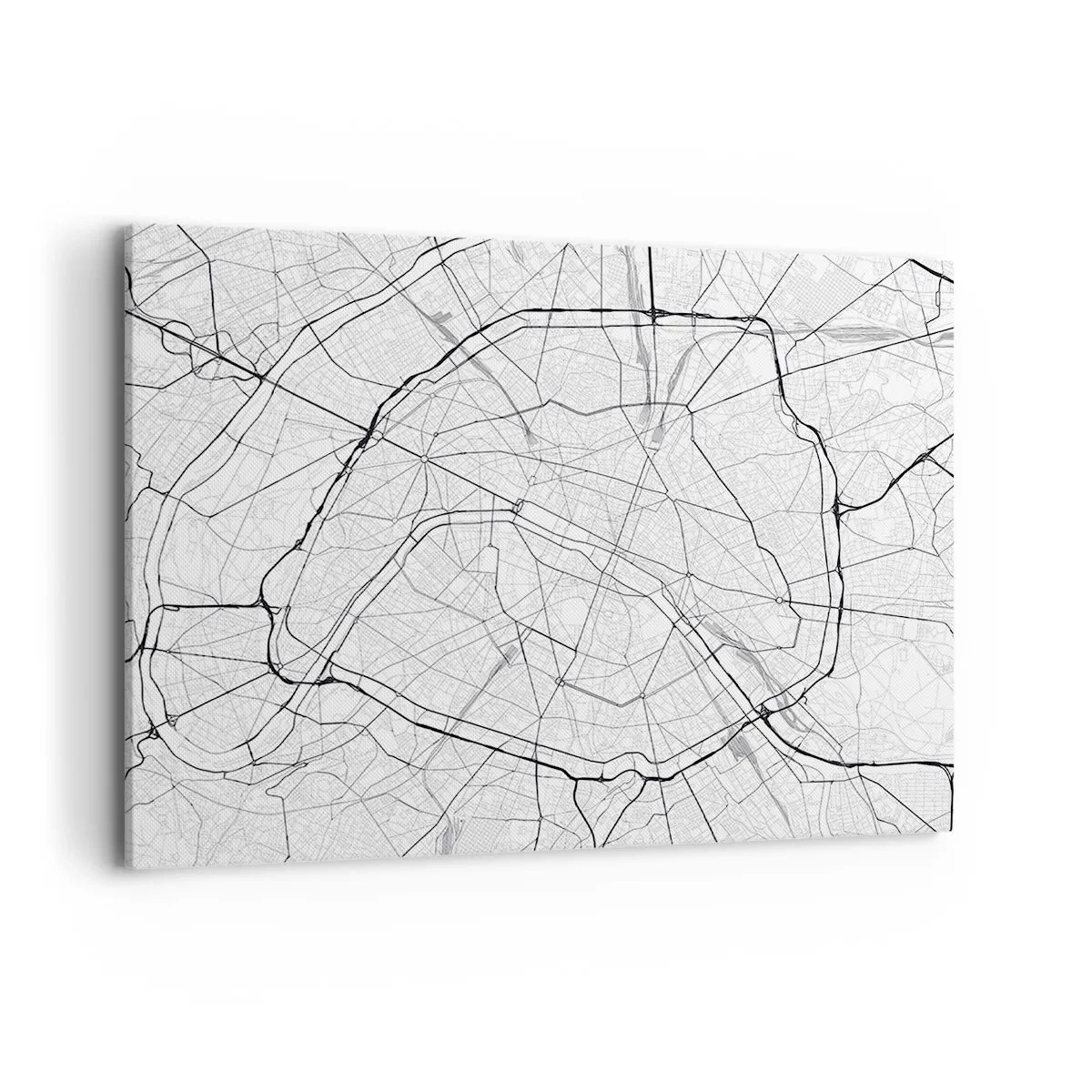 Bild auf Leinwand - Leinwandbild - Minimalistischer Stadtplan in Schwarz-Weiß - 100x70cm - Pariser Blume - Moderne Wanddekoration für Wohnzimmer und Schlafzimmer ARTTOR