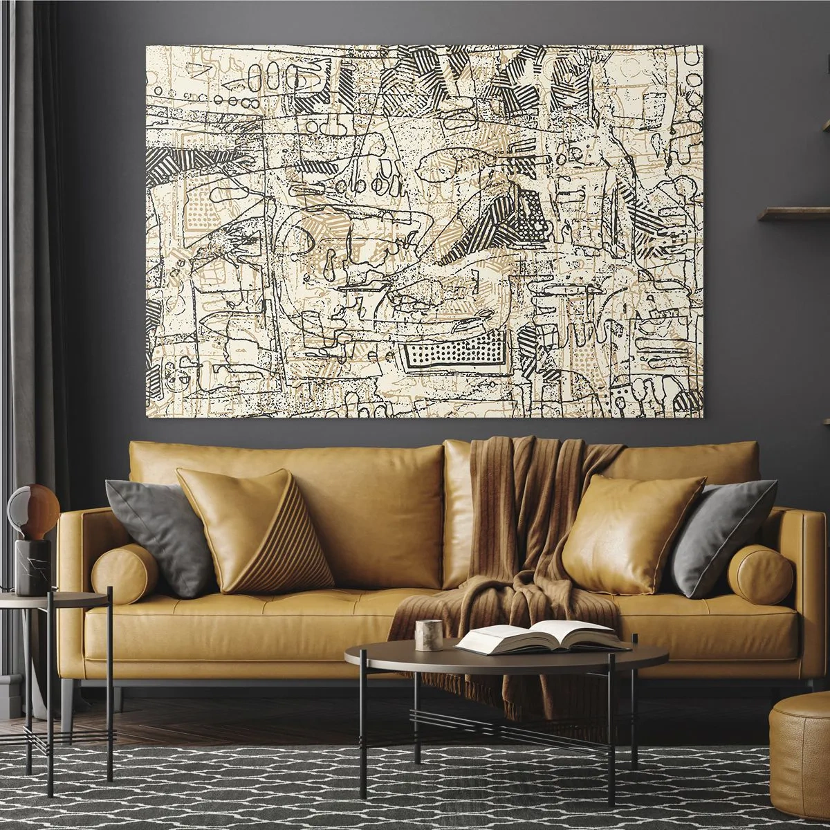 Glasbild - Bild auf glas - Eine komplexe abstrakte Struktur mit geometrischen und skizzenhaften Mustern. - 70x50cm - Es wartet darauf, entschlüsselt zu werden - Moderne Wanddekoration für Wohnzimmer und Schlafzimmer ARTTOR