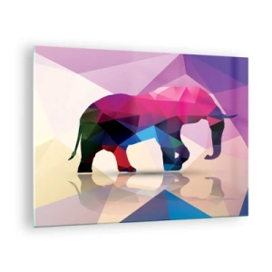 Glasbild - Bild auf glas - Geometrischer Elefant in lebendiger, farbenfroher Abstraktion - 70x50cm - Kristalldinosaurier - Moderne Wanddekoration für Wohnzimmer und Schlafzimmer ARTTOR