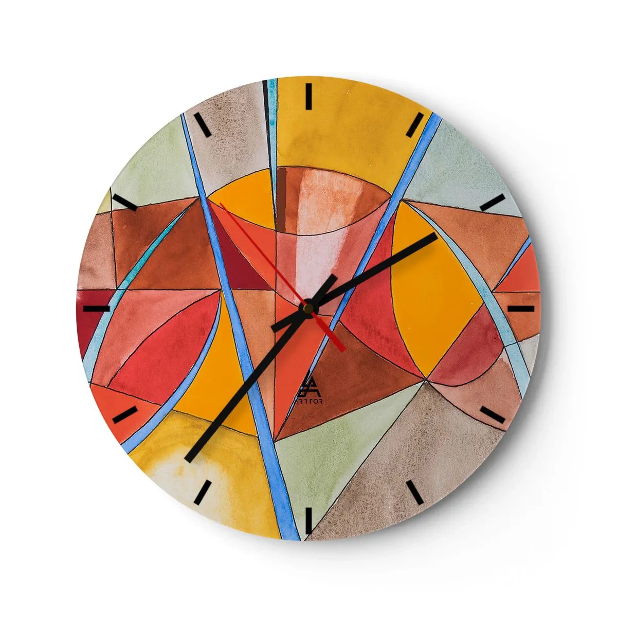 Wanduhr - Glasuhr - Abstrakte geometrische Muster in leuchtenden Farben - 30x30cm - Das Karussell, das Traumkarussell - Moderne Wanddekoration für Wohnzimmer, Küche und Schlafzimmer ARTTOR