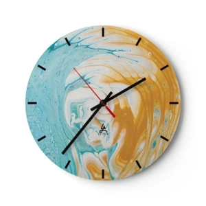 Wanduhr - Glasuhr - Ein abstrakter Wirbel in Blau-, Weiß- und Orangetönen. - 30x30cm - Pastellwirbel - Moderne Wanddekoration für Wohnzimmer, Küche und Schlafzimmer ARTTOR