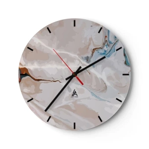 Wanduhr - Glasuhr - Ein abstraktes Muster mit einem Hauch von Blau und Braun auf hellem Hintergrund. - 30x30cm - Blau schlängelt sich unter dem Weiß - Moderne Wanddekoration für Wohnzimmer, Küche und Schlafzimmer ARTTOR