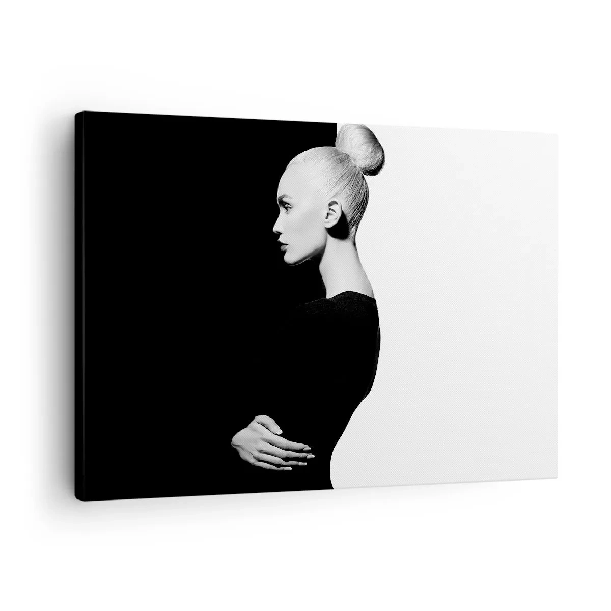 Bild auf Leinwand - Leinwandbild - Stilvolles Frauenporträt vor schwarz-weißem Hintergrund - 70x50cm - Einfach eine Frau - Moderne Wanddekoration für Wohnzimmer und Schlafzimmer ARTTOR