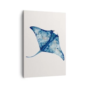 Bild auf Leinwand - Leinwandbild - Blauer Stachelrochen im Aquarellstil auf weißem Hintergrund - 50x70cm - Leben im Blau - Moderne Wanddekoration für Wohnzimmer und Schlafzimmer ARTTOR