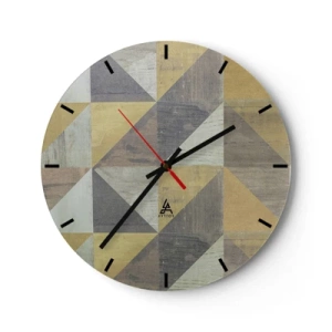 Wanduhr - Glasuhr - Geometrisches Muster aus Dreiecken in Grau- und Beigetönen - 30x30cm - Am Winkel des Dreiecks - Moderne Wanddekoration für Wohnzimmer, Küche und Schlafzimmer ARTTOR