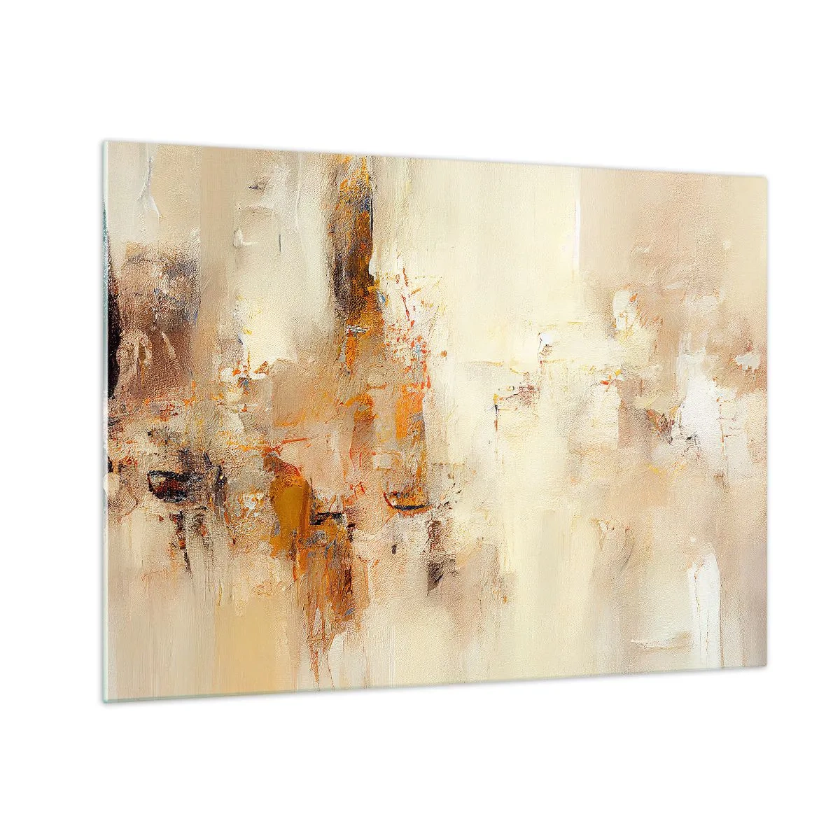Glasbild - Bild auf glas - Abstraktion in Bernstein-, Beige- und Brauntönen - 70x50cm - Seele aus Bernstein - Moderne Wanddekoration für Wohnzimmer und Schlafzimmer ARTTOR