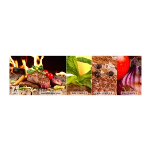 Fototapetenmuster Standard Eco - Von Hitze gezaubert - Gastronomie, Steak, Feuerflammen - 100x30 cm