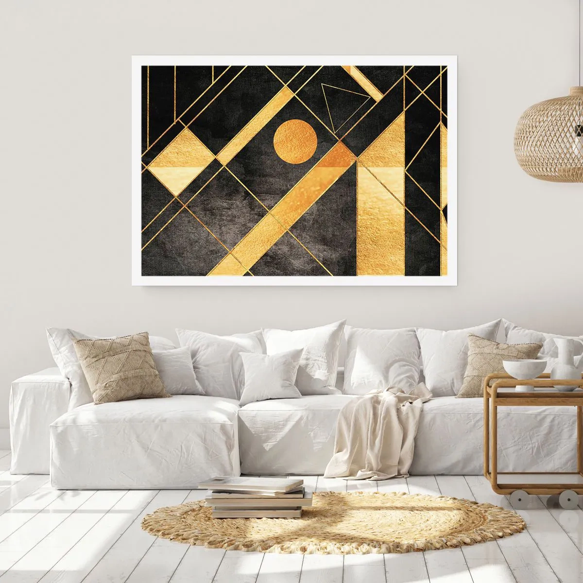 Poster - Geometrische Formen in Gold- und Schwarztönen - 100x70cm - Die Sonne der Wüste - Moderne Wanddekoration für Wohnzimmer und Schlafzimmer ARTTOR