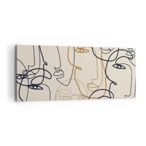 Bild auf Leinwand - Leinwandbild - Minimalistische Strichzeichnungen von Gesichtern auf hellem Hintergrund - 120x50cm - Das Porträt wird multipliziert - Moderne Wanddekoration für Wohnzimmer und Schlafzimmer ARTTOR