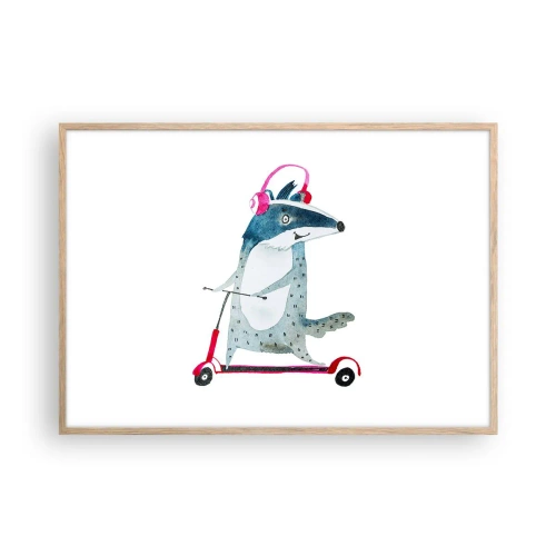 Poster in einem Rahmen aus heller Eiche - Dachsfreude - 100x70 cm