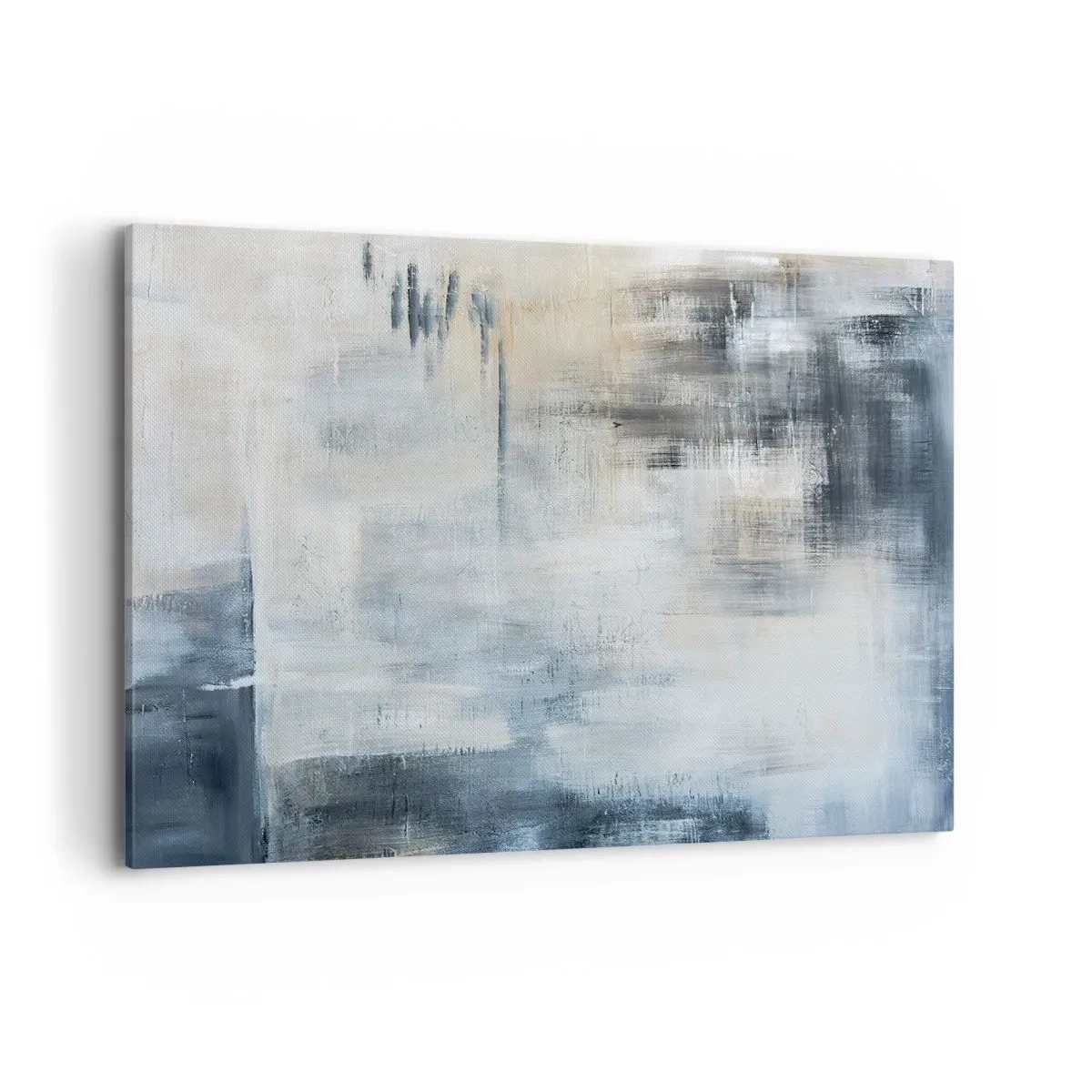 Bild auf Leinwand - Leinwandbild - Abstrakte Komposition in Blau- und Grautönen - 120x80cm - Hinter dem blauen Vorhang - Moderne Wanddekoration für Wohnzimmer und Schlafzimmer ARTTOR