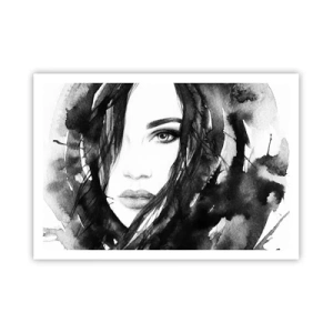 Poster - Porträt einer Frau in Schwarz-Weiß-Aquarell - 100x70cm - Porträt einer Dame in Schwarzweiß - Moderne Wanddekoration für Wohnzimmer und Schlafzimmer ARTTOR