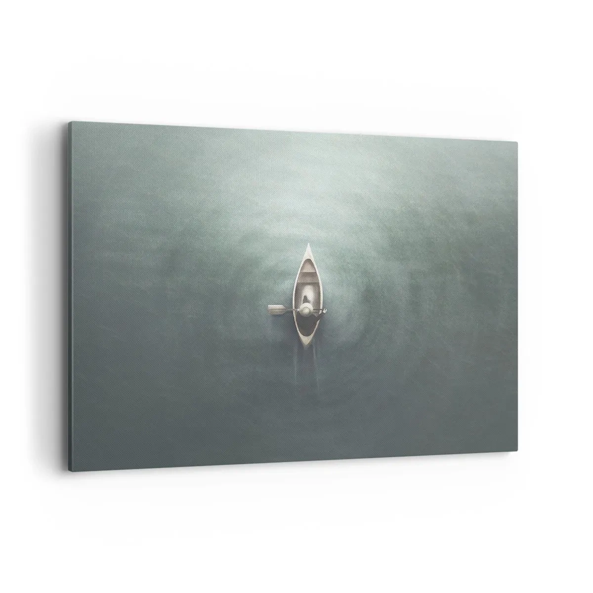 Bild auf Leinwand - Leinwandbild - Ein einsames Boot auf ruhigem Wasser in minimalistischer Umgebung - 100x70cm - Durch den Mondsee - Moderne Wanddekoration für Wohnzimmer und Schlafzimmer ARTTOR