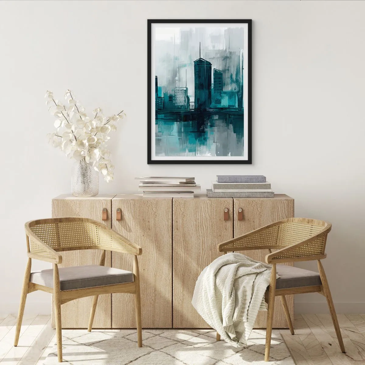 Poster in einem schwarzem Rahmen - Eine Stadt in der Farbe des Regens - 40x50 cm