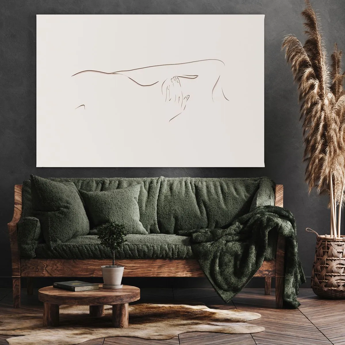Bild auf Leinwand - Leinwandbild - Eine subtile Strichzeichnung einer Silhouette vor einem hellen Hintergrund - 70x50cm - Die Form des Verlangens - Moderne Wanddekoration für Wohnzimmer und Schlafzimmer ARTTOR