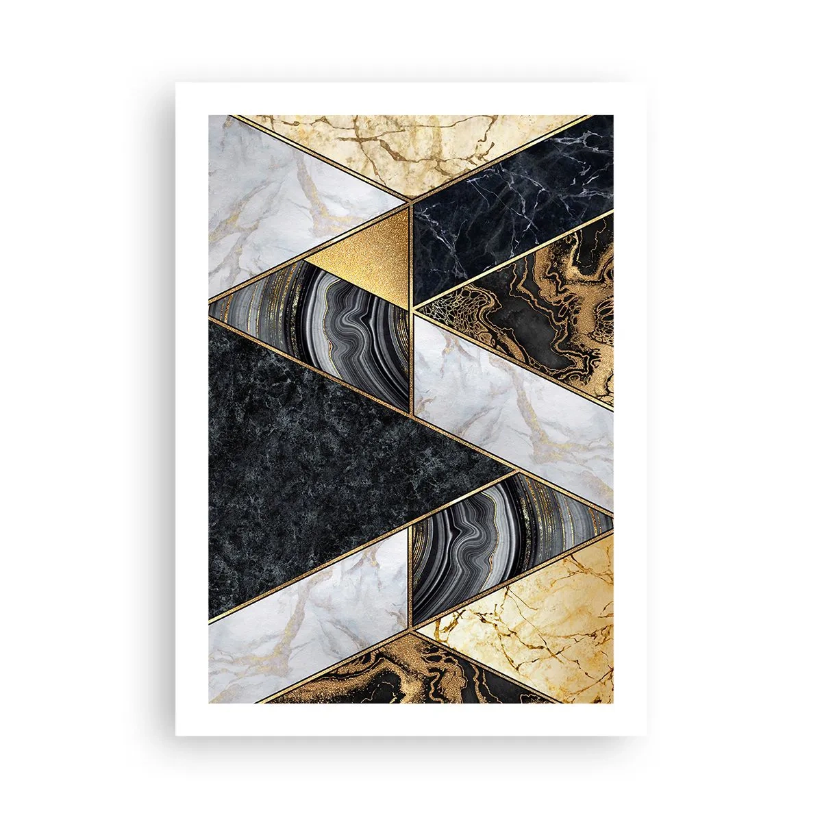 Poster - Marmorgeometrie in Gold-, Schwarz- und Weißtönen - 50x70cm - Stein um Stein - Moderne Wanddekoration für Wohnzimmer und Schlafzimmer ARTTOR